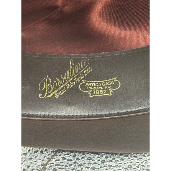 Borsalino A Carras Atenes Fur Felt Wool Fedora Hat Brown Ribbon Detail Mens 5.5 - Picture 7 of 12